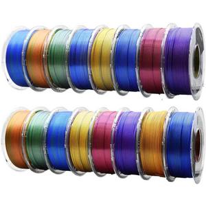 PLA Filament 1.75mm, ±0.03mm Precision, Triple-Color Gradient PLA, 1kg Spool (2.2 lbs), 16-Pack Multicolor Bundle