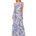 Adrianna Papell Women's Satin Stripe Ankle Dress, Champagne/Blue Multi 12