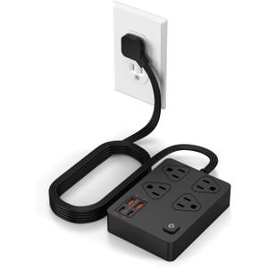 Power Strip Surge Protector with 20W USB C Ports,6Ft Flat Plug Extension Cord Wall Mount 4 Outlets Extender,Fast USB Charging Station 1080J (Black) (black)
