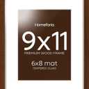 Homeforia 9x11 Picture Frame Brown, High End Dark Oak 9 x 11 Walnut Wooden Frames with Mat 6 by 8 Photo, 11x9 Wood Frame Matted to 6x8 Print, Wall or Tabletop Frame, Tempered Glass, Wall Kit, Set of 1