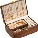 Wooden Jewelry Box For Women Jewelry Organizer Box With Lock 2 Layer Jewelry Holder Organizer For Necklace Ring Earring (Double Nut-BrownA)