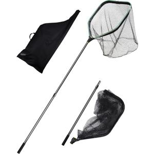 Saltwater Large Fishing Net with Handle Rubber Fishing Nets for Boat & Kayak Large Fishing Landing Net with Telescoping Pole Handle Mesh Fish Net Extend to 75.8-105.7in Net Depth 26.8in (Green)