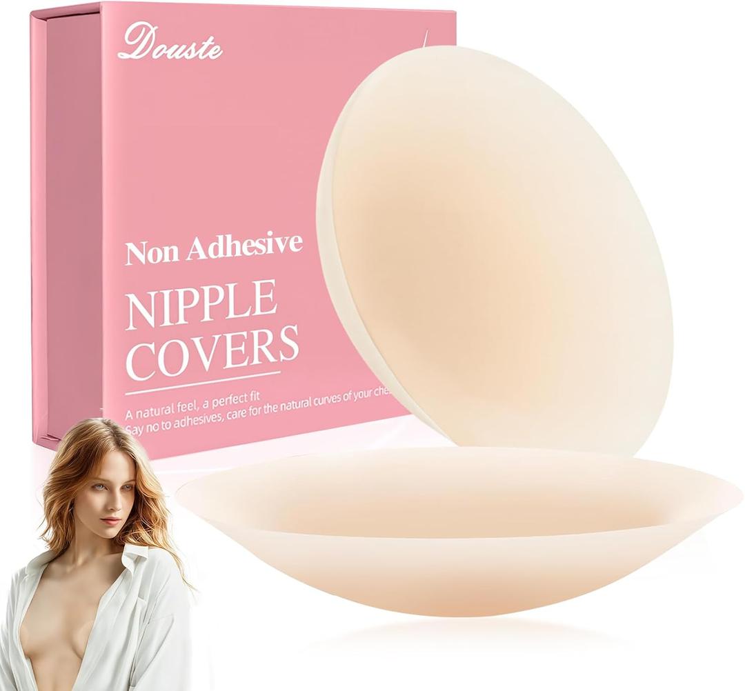 Nipple Covers No Show, No Sticky Reusable Silicone Nipple Pasties Bra, Grippy Breast Covers with Travel Box
