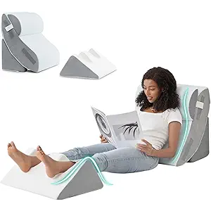 Hansleep Bed Wedge Pillow Set for After Surgery 4PCS, Post Surgery Pillow for Sleep Apnea and Acid Reflux Relief, Adjustable Reading Pillows Back Support with Memory Foam, White, 20"