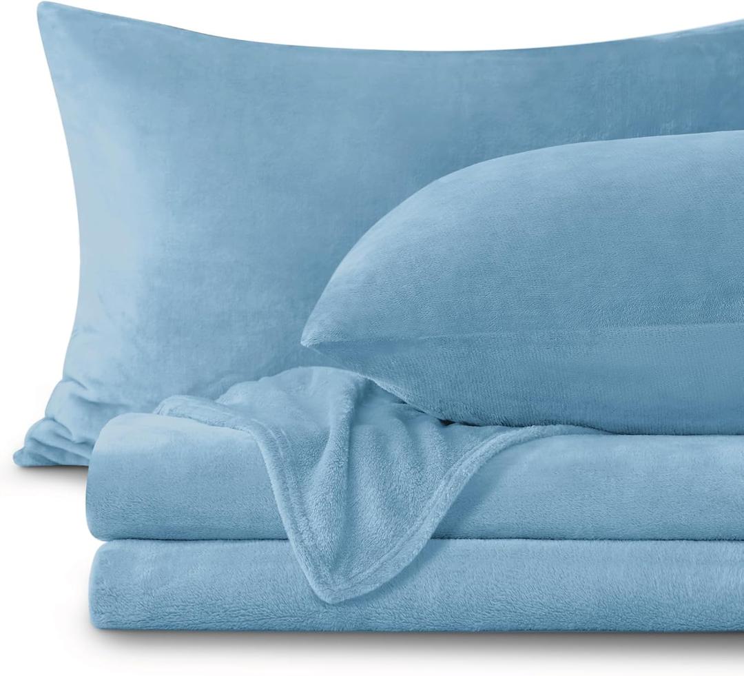 BEDELITE Flannel Sheets Full Size Blue - Super Soft Fleece Sheets Set Fluffy Extra Plush, 4 Piece(Include Fitted Sheet, Flat Sheet, 2 Pillowcases)