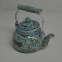 2.6 Quart Floral Enamel Tea Kettle, Vintage Enameled Teapot Stovetop, Enamel on Steel Water Coffee Tea Pot with Ceramic Handle, Colorful Hot Water Kettle for Home Kitchen Decor, No Whistling