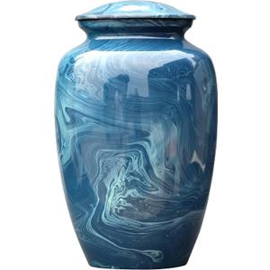 Handmade Cremation Urn for Human Ashes Shiny Blue Funeral Urn for Ashes Adult Handcrafted Upto 240 lbs