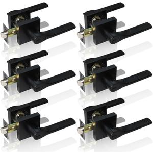 6 Pack Matte Black Door Knob, Interior Privacy Keyless Entry Door Lock, Square Style Reverisble Door Handles, Heavy Duty Door Levers for Bedroom Bathroom Doors