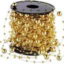 Pangda 65.6Ft Artificial Pearl Beads Garland Plastic Beaded String Strands Chain Ornament Roll for DIY Craft Christmas Tree Wedding Valentines Party Decoration Floral Centerpiece Supplies(Gold)