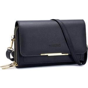 Roulens Small Crossbody Bag for Women,Cell Phone Purse Women's Shoulder Handbags Wallet Purse with Credit Card Slots (Black)