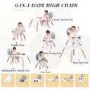 6 in 1 High Chair for Babies & Toddlers, Convertible Wooden Baby Highchair, Table and Chair Set, Baby Feeding Chair, 5-Point Adjustable Harness/4-Position Removable Tray& PU Seat Cushion(Grey)