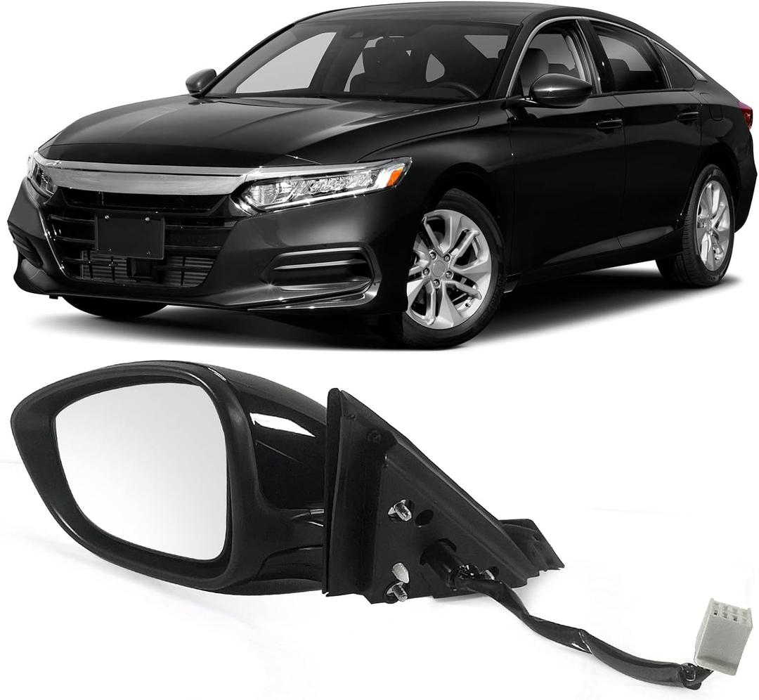 Left Driver Side Door Mirror For Honda Accord LX, Sport 2018-2022  Power  Non-Heated No-Turn signal Match to Black Paint Replaces HO1320328 76258-TVA-A02 (3pin)