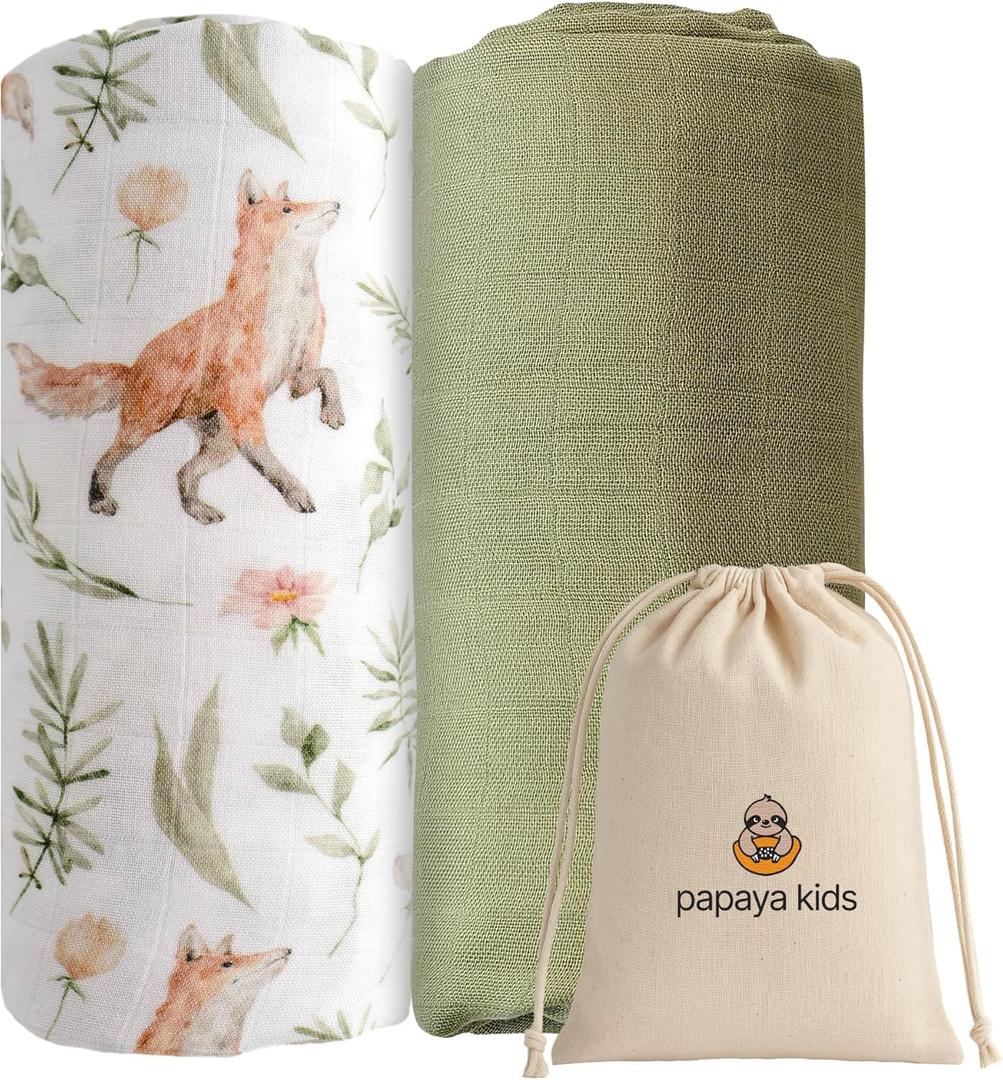 Muslin Swaddle Blankets for Newborns, Green & Forest 2-Pack  Soft Viscose derived from Bamboo & Cotton Baby Blankets, 47x43, Breathable Receiving Blankets, Gender-Neutral Baby Swaddle