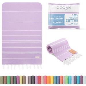 GOQAN Turkish Beach Towel Oversized 39x71 | Thin, Lightweight, 100% Cotton and Sand Free Towel is Suitable for Beach, Bathroom, Pool, Travel, Swim | Odor Free Thx to Quick Dry Property - Light Lilac