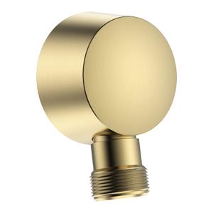Lavatrum 100% Brass Wall Mounted Supply Elbow, Solid Brass Round Wall Elbow for Hand Shower, Check Valve Included (Brushed Gold)