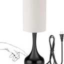 Mid Century Modern Droplet Table Lamp,Touch Control & 3-Way Dimmable,No Assembly Required Cylinder Shade,Black Vintage Farmhouse Bedside Lamp for Bedroom,Nightstand,Living Room,Office