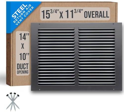 Fits 14x10 Duct Opening | Steel Return Air Grille by Handua | Vent Cover Grill for Sidewall and Ceiling | Black | HVAC Cold Air Intake Grille | Outer Dimensions: 15.75"W X 11.75"