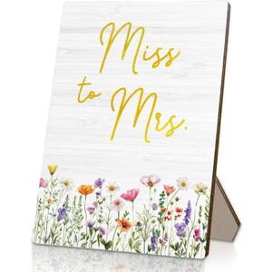 3 x Wedding Engagement Wooden Stand, Floral Bridal Shower Wooden Sign Stand 5x7 Inch, Miss To Mrs Decor,Bridal Shower DecorationsWedding Reception Decor,Gifts For Mr & Mrs, (Assorted)