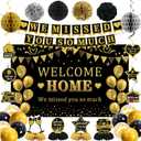 Trgowaul Welcome Home Decorations, 34PCS Black Gold Welcome Home Party Supplies, Welcome Home Banner Backdrop, Hanging Swirl, Pompoms, We Missed You So Much Family Reunion Party Decor Set