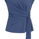 Womens Cap Sleeve Tops 2026 Summer Tie Waist Mock Neck Elegant Blouses Business Dressy Casual Shirts Work Outfits S