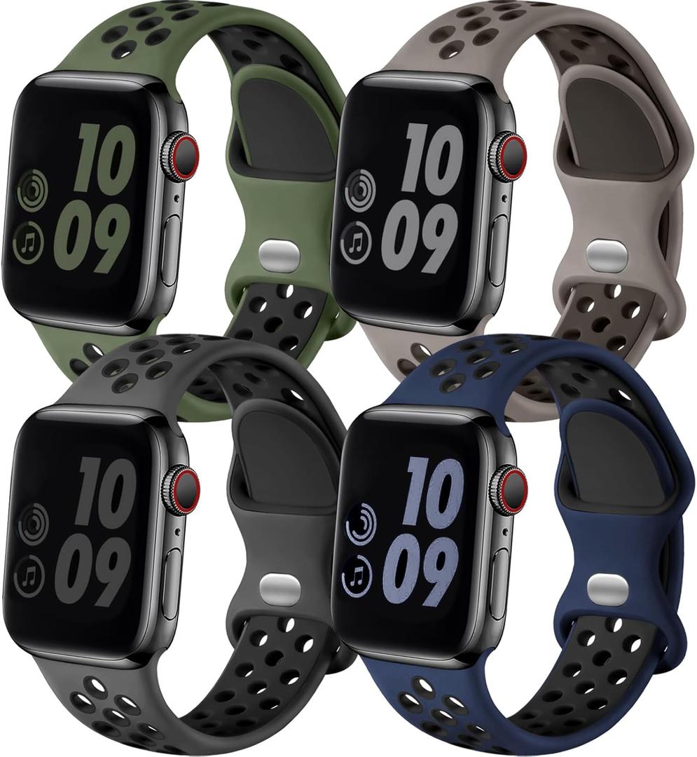 Adorve 4 Pack Sport Bands Compatible with Apple Watch Bands for Men Women 49mm 46mm 45mm 44mm 42mm 41mm 40mm 38mm,Breathable Soft Silicone Strap for iWatch Band Series 11 10 SE Ultra 9 8 7 6 5 4 3 2 1