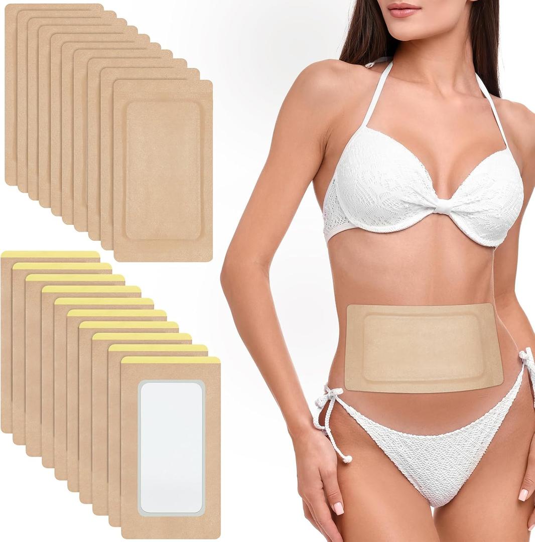 20Pcs Castor Oil Pack Wrap, Organic Cotton Castor Oil Patches for Liver, Stomach, Belly Button, 11.8"x6.3", Disposable Self-Adhesive, Leak-Free, 5X Absorbent Cotton Pad, Portable