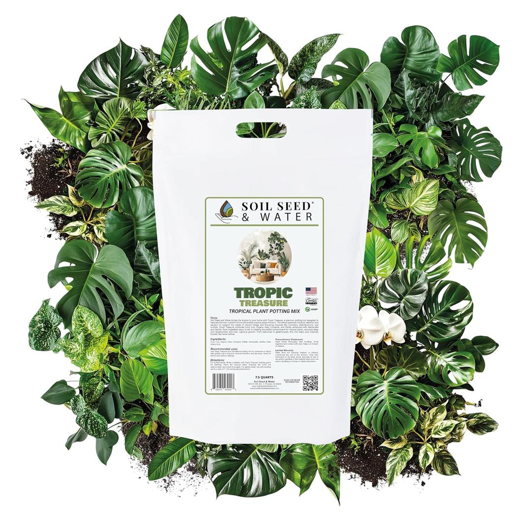 Soil Seed & Water Tropic Treasure Tropical Potting Mix – Rich Soil for Exotic Plants, Hibiscus & Monstera - Indoor Plant Mix - OMRI Listed (EXP 09/30/26)