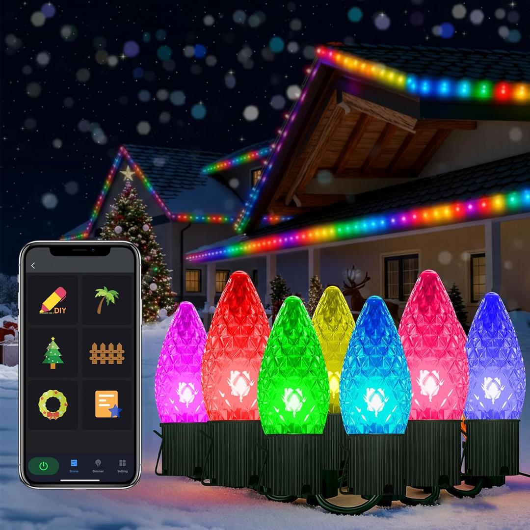 Probro Smart C9 LED Christmas Lights Outdoor 134FT 150 LEDs, App Control, 105+ Lighting Modes, Music Sync, Dimmable, IP65 Waterproof Connectable String Lights for Yard Patio Roofline Decor