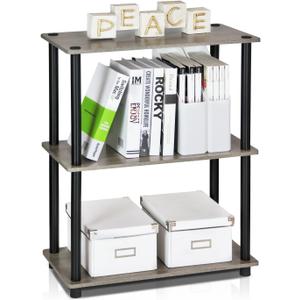 Furinno Turn-N-Tube Display Rack, 3-Tier Single, French Oak Grey/ Black