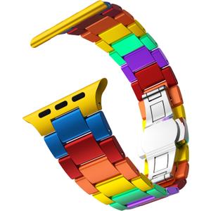 Colorful Band Compatible with Apple Watch Band, Women Men, Ultra Thin Aluminum Metal Band Replacement Strap for Watch, Size: 42mm/44mm/45mm/46mm/49mm, Rainbow
