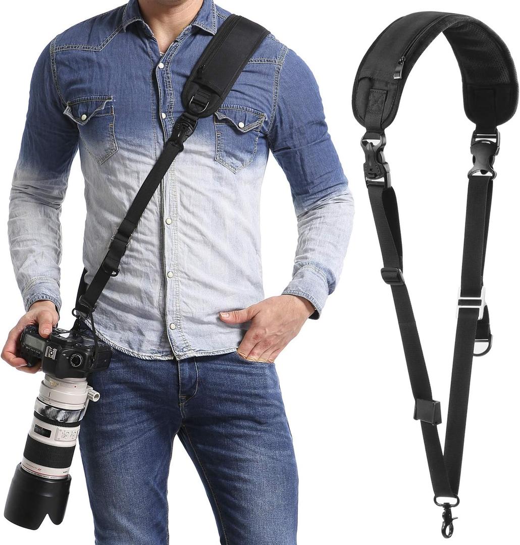 Waka Rapid Camera Neck Strap with Quick Release and Safety Tether, Adjustable Shoulder Sling Strap for Nikon Canon Sony Olympus DSLR - Black