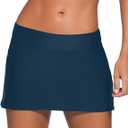 REKITA Women Swim Skirt Solid Color Waistband Skort Bikini Bottom (XX-Large, Insignia Blue 705)