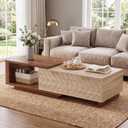 LITTLE TREE Expandable Coffee Table with 2 Drawers, Large Long Rectangular Center Table with Sliding Tabletop, Dual-Tone Cocktail Table with Hidden Storage for Living Room and Office, Walnut & Oak, 23.6" D x 43.3" W x 16.5" H