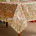 SUTAVIA Lace Tablecloth Embroidery Lace Floral Tablecloths Rectangular Vintage Jacquard Fabric Table Cover for Home Decor Holiday Party (Gold, Oblong, 60"x120")