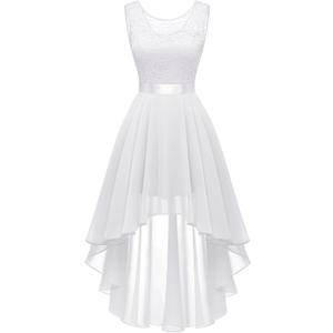 BeryLove Cocktail Prom Dresses 2025 Formal Wedding Guest Dresses Sleeveless Lace High Low Homecoming Dress (Medium, White)