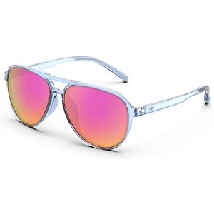 TOREGE Aviator Sunglasses Polarized Sunglasses for Men Women, Lightweight Sports Sun Glasses UV Protection For Fishing Boating Beach Golf Driving TR75(Crystal Blue Grey&Blue Grey&Pink Lens C15)