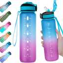EYQ 32 oz Water Bottle with Time Marker, Carry Strap, Leak-Proof Tritan BPA-Free, Ensure You Drink Enough Water for Fitness, Gym, Camping, Outdoor Sports (02-Blue/Purple Gradient)