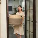 Cottonphant 20" x 20" x 15" Modern Jute/Black Mix Cotton Rope Storage Basket with Lid, Extra Large Laundry Hamper, Cloth Bin, for Clothes, Towels, Blankets, Pillows Storage in Living Room
