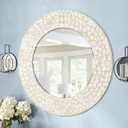 Round Coastal Mirror with Capiz Shell Frame, 36'' Large Circle Bathroom Mirrors, Decorative Wall Mirror for Living Room Dining Room Mantel Entryway