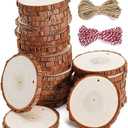 wohohoho 31pcs 3.6-4 inches Natural Wood Slices, Unfinished Craft Wood Kit Predrilled with Hole Thickened Wooden Circles with Bark for DIY Ornaments Christmas Wedding Decorations Wood Coasters Tags