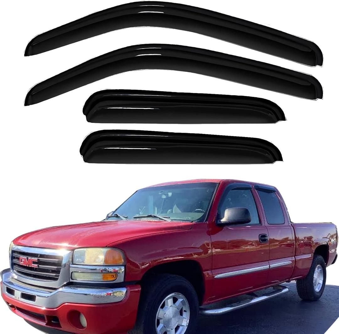 Side Window Visors rain Guards Vent Deflectors for 99-06 Chevy Silverado & GMC Sierra 1500/2500/3500/2500HD Extended Cab,2007 Classic Body Vent Rain Guard Sun Shade Visors,Dark Smoke 94044