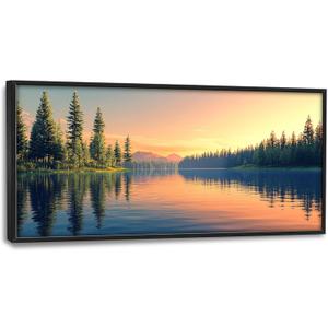 Large Lake Landscape Wall Art for Living Room, Nature Forest Canvas Oversized Wall Decor, River Scenery Framed Pictures Painting Print Artwork for Bedroom Office 60" L x 30" W