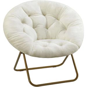 Comfortable Cozy Faux Fur Disc Chair Foldable Feature for Bedroom, Living Room and Dorm, Adult-Sized Relaxation, White, Round