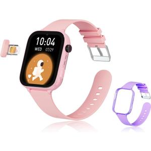 4G Kids Watch, Smart Watch for Kids GPS Tracker with SIM Card, Texting, Camera, Two-Way Calling, School Mode, SOS, Games, Best for Kids Aged 3-12, Ideal Gift for Kids (pink and purple)