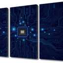 Digital Age Wall Art for Living Room Electronic PC Office Wall Decor 3 Piece Canvas Prints Technology Digital Art Modern Artwork House Decoration for Bedroom Bathroom Framed Ready to Hang (24"Wx36"H)