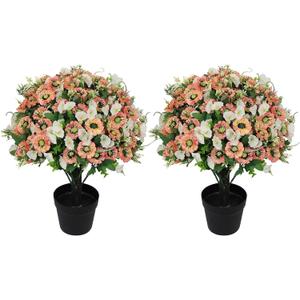 24" Artificial Flowers Topiary Ball Trees, Faux Outdoor Plants