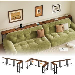 110.2" Narrow Adjustable Console Table with 2 Outlets, 39.3"-51.2" Adjustable Length U Shaped Table Behind Couch, 4 Assembly Options, Extra-Long L Shaped Entryway Tables for Living Room,, 110.2" x 5.9" x 29.5"