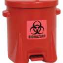 Eagle 6 Gallon Biohazard Trash Can with Foot-Operated Self-Closing Lid, 16.5" x 13.5" x 16", Made in The USA from High-Density Polyethylene, Red, 943BIO