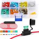 Nilight 120 PCS Mini ATM/APM Blade Fuse 5A/7.5A/10A/15A/20A/25A/30A AMP Assorted Set with 10 Pack 14AWG ATC/ATO Inline Fuse Holder