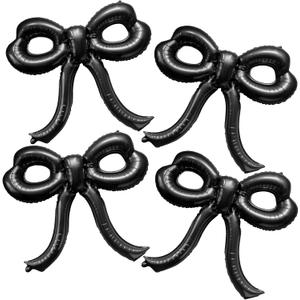 4 Pcs Bow Birthday Decorations Black Bow Balloons Bow Party Decorations Giant Foil Balloon for Girl Women Baby Shower Bridal Engagement Wedding Decor Bachelorette Party Supplies